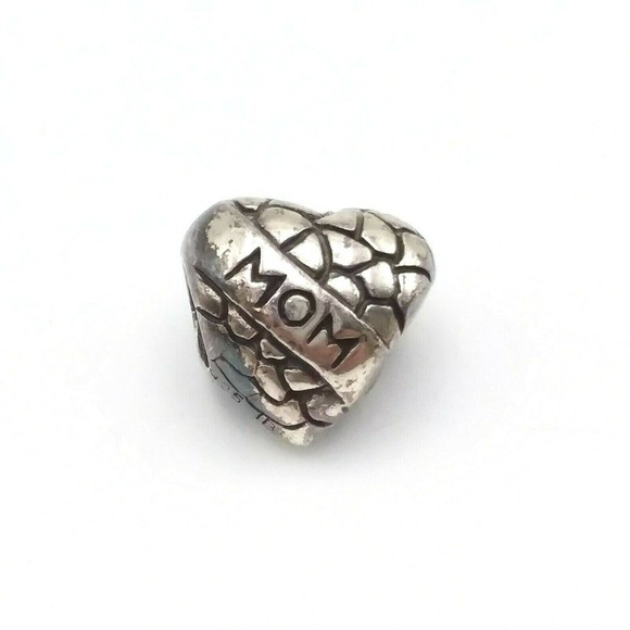 Heart Shaped Charm Bead Sterling Silver Mom Bracelet Charms Bead - Picture 2 of 7